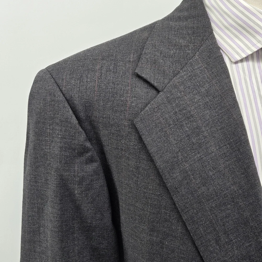 Vintage Polo Ralph Lauren 42R Gray Stripe Wool Blazer‎ Made USA Mens Sport Coat